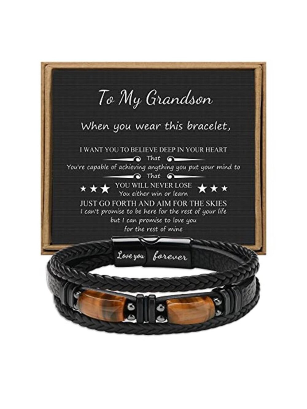 Mens Leather Bracelet Tigers Eye Braided Bead Gift For Husband Dad Boyfriend
